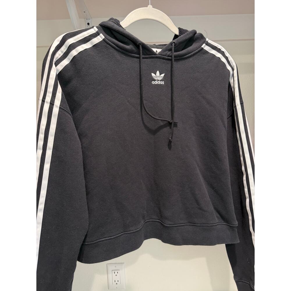 adidas Women's Three Stripe Hoodie Cropped Long Sleeve Black Size‎ Medium